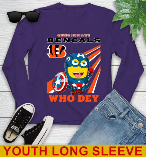 NFL Football Cincinnati Bengals Captain America Marvel Avengers Minion Shirt Youth Long Sleeve 4