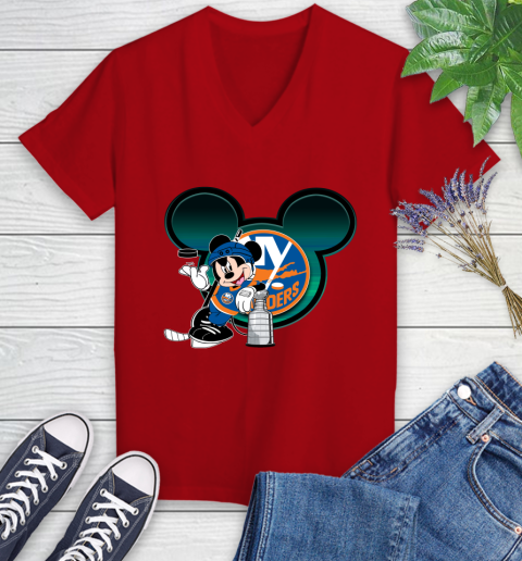NHL New York Islanders Stanley Cup Mickey Mouse Disney Hockey T Shirt Women's V-Neck T-Shirt 12