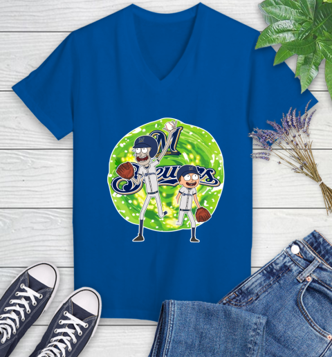 MLB Milwaukee Brewers Rick And Morty Baseball Sports Women's V-Neck T-Shirt 10