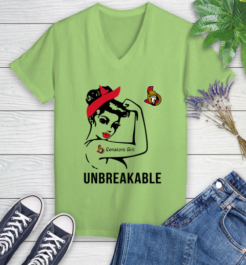 NHL Ottawa Senators Girl Unbreakable Hockey Sports Women's V-Neck T-Shirt 6