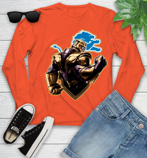 NFL Thanos Avengers Endgame Football Sports Detroit Lions Youth Long Sleeve 4