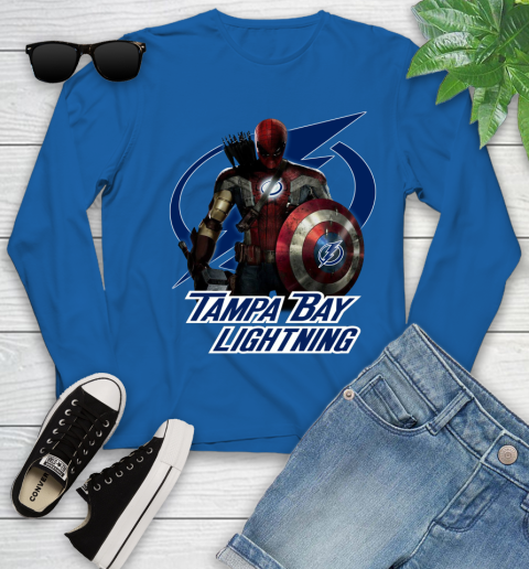 NHL Captain America Thor Spider Man Hawkeye Avengers Endgame Hockey Tampa Bay Lightning Youth Long Sleeve 9