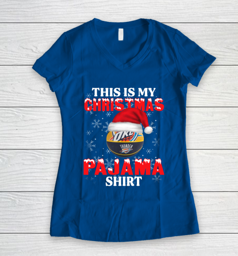Oklahoma City Thunder This Is My Christmas Pajama Shirt NBA Women's V-Neck T-Shirt 7