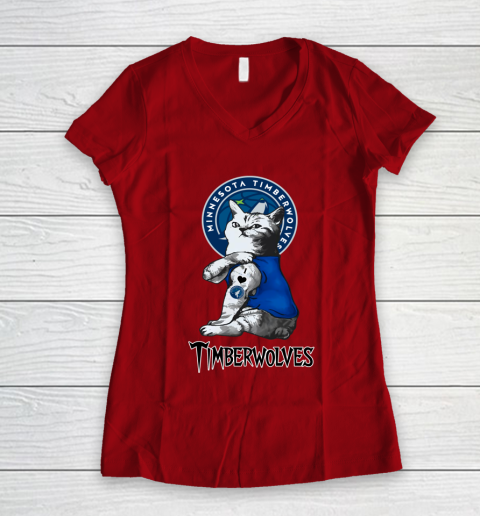 NBA Basketball My Cat Loves Minnesota Timberwolves Women's V-Neck T-Shirt 8