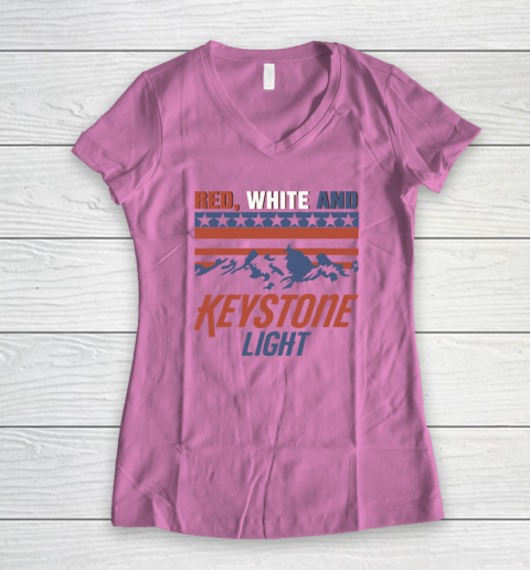 Red White And Keystone Light 4th Of July Women's V-Neck T-Shirt 6