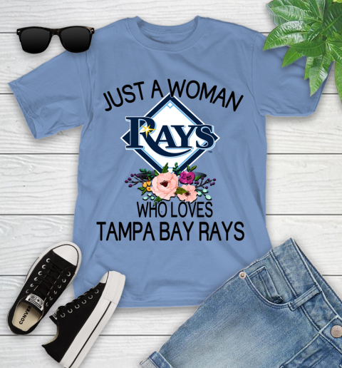 MLB Just A Woman Who Loves Tampa Bay Rays Baseball Sports Youth T-Shirt 9