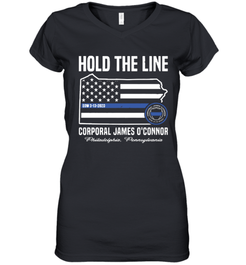 America Flag Hold The Line Corporal James O'connor Women's V-Neck T-Shirt