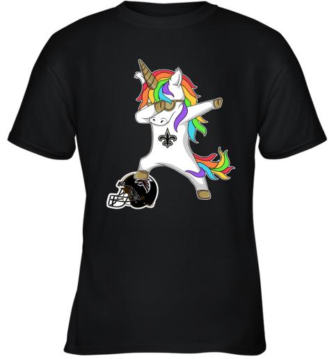 8cwy football dabbing unicorn steps on helmet new orleans saints youth t shirt 26 front black