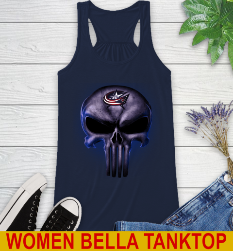 Columbus Blue Jackets NHL Hockey Punisher Skull Sports Racerback Tank 9