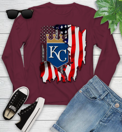 Kansas City Royals MLB Baseball American Flag Youth Long Sleeve 6