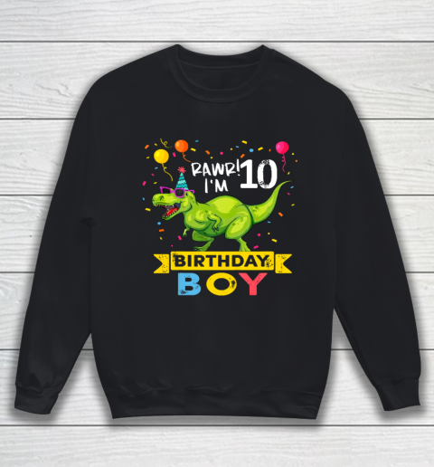 Kids 10 Year Old Shirt 2nd Birthday Boy T Rex Dinosaur Sweatshirt