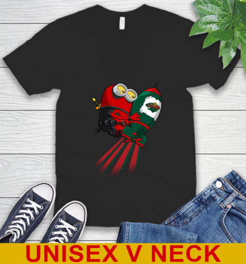 NHL Hockey Minnesota Wild Deadpool Minion Marvel Shirt V-Neck T-Shirt