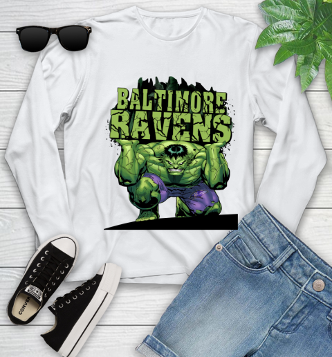 Baltimore Ravens NFL Football Incredible Hulk Marvel Avengers Sports Youth Long Sleeve