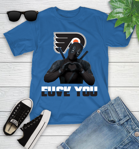 NHL Philadelphia Flyers Deadpool Love You Fuck You Hockey Sports Youth T-Shirt 12