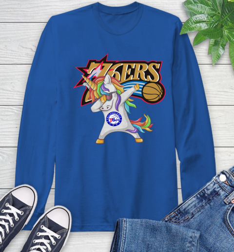 Philadelphia 76ers NBA Basketball Funny Unicorn Dabbing Sports Long Sleeve T-Shirt 9