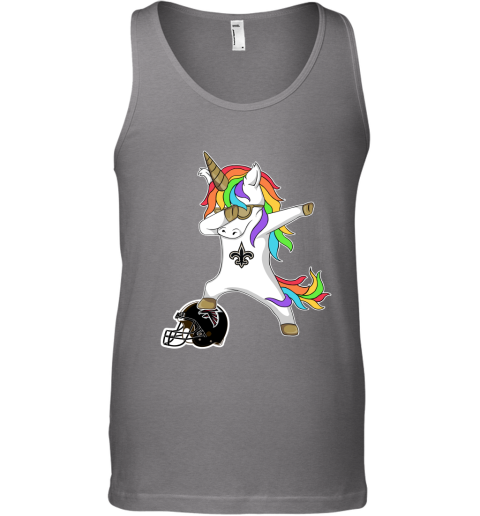 wzpd football dabbing unicorn steps on helmet new orleans saints unisex tank 17 front graphite heather