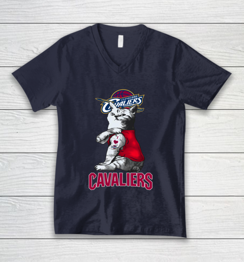 NBA Basketball My Cat Loves Cleveland Cavaliers V-Neck T-Shirt 2