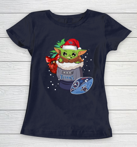 Tennessee Titans Christmas Baby Yoda Star Wars Funny Happy NFL Women's T-Shirt 4