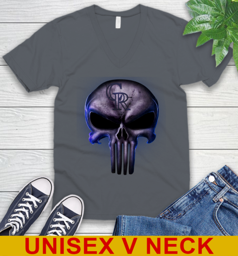 Colorado Rockies MLB Baseball Punisher Skull Sports V-Neck T-Shirt 4