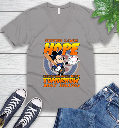 Chicago Cubs MLB Baseball Mickey Disney Never Lose Hope V-Neck T-Shirt 3