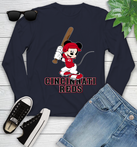 MLB Baseball Cincinnati Reds Cheerful Mickey Mouse Shirt Youth Long Sleeve 3