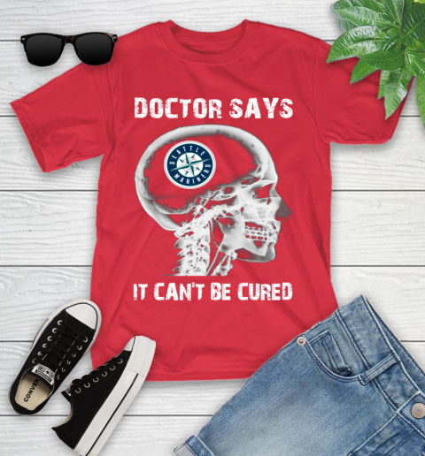 MLB Seattle Mariners Baseball Skull It Can't Be Cured Shirt Youth T-Shirt 11