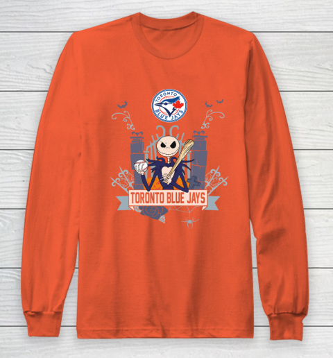 MLB Toronto Blue Jays Baseball Jack Skellington Halloween Long Sleeve T-Shirt 3