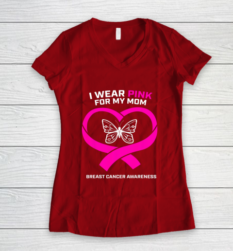 Men Women Kids Wear Pink For My Mom Breast Cancer Awareness Women's V-Neck T-Shirt 8