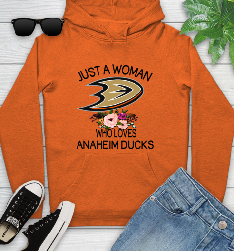 NHL Just A Woman Who Loves Anaheim Ducks Hockey Sports Youth Hoodie 3