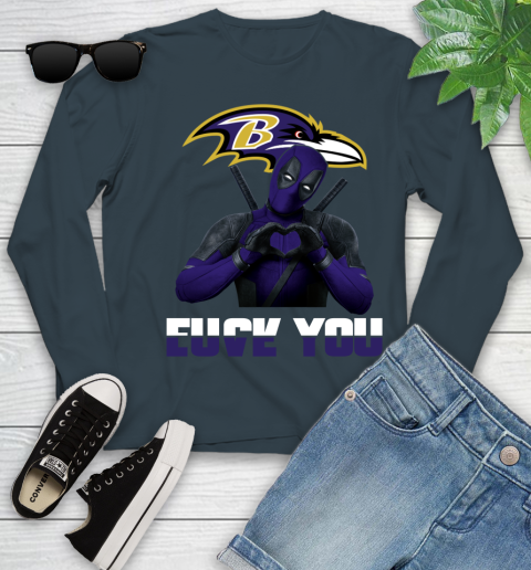 NHL Baltimore Ravens Deadpool Love You Fuck You Football Sports Youth Long Sleeve 9
