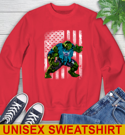 Charlotte Hornets Hulk Marvel Avengers NBA Basketball American Flag Sweatshirt 12