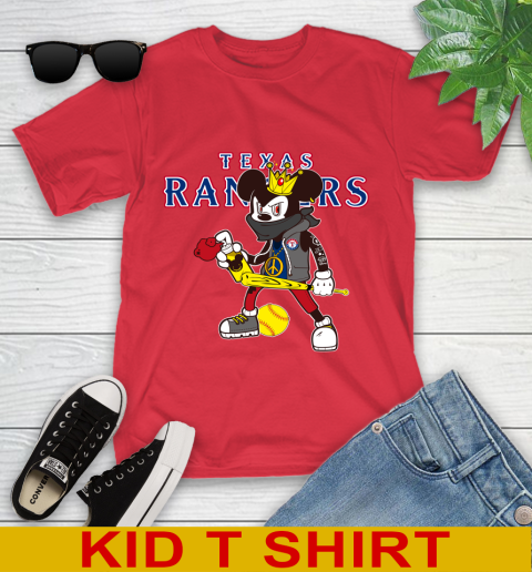 Texas Rangers MLB Baseball Mickey Peace Sign Sports Youth T-Shirt 10
