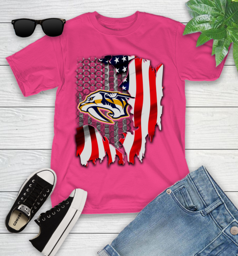 Nashville Predators NHL Hockey American Flag Youth T-Shirt 11