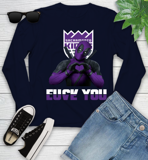 NBA Sacramento Kings Deadpool Love You Fuck You Basketball Sports Youth Long Sleeve 2