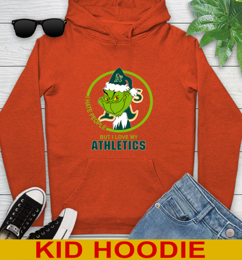 Oakland Athletics MLB Christmas Grinch I Hate People But I Love My Favorite Baseball Team Youth Hoodie 5