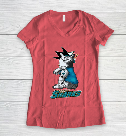 NHL My Cat Loves San Jose Sharks Hockey Women's V-Neck T-Shirt 4