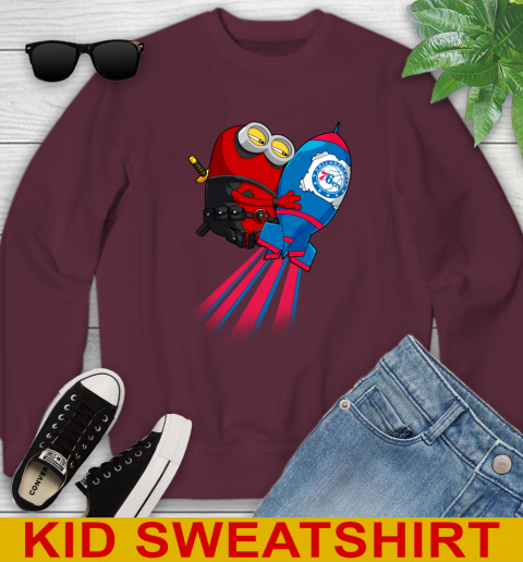 NBA Basketball Philadelphia 76ers Deadpool Minion Marvel Shirt Youth Sweatshirt 4