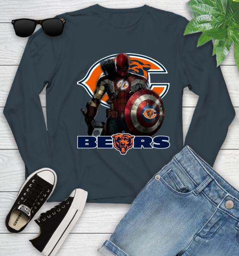 NFL Captain America Thor Spider Man Hawkeye Avengers Endgame Football Chicago Bears Youth Long Sleeve 8
