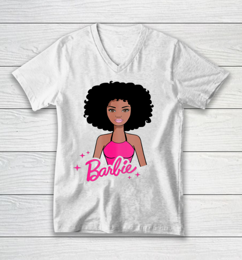 Afro Barbie Girl Pink Babe Black Women V-Neck T-Shirt