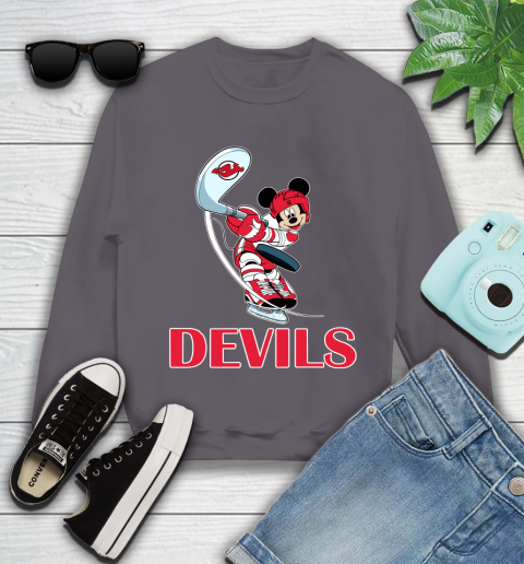 NHL Hockey New Jersey Devils Cheerful Mickey Mouse Shirt Youth Sweatshirt 5