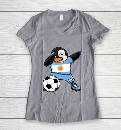 Dabbing Penguin Argentina Soccer Fans Jersey Football Lovers Women's V-Neck T-Shirt 2