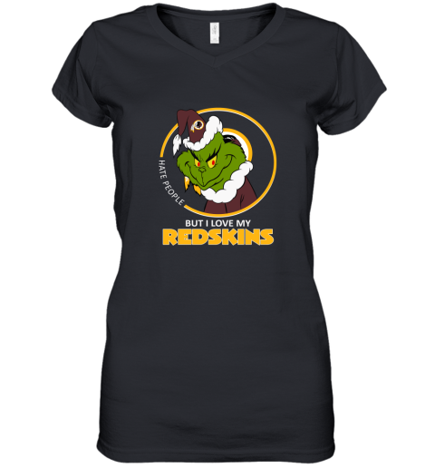 I Hate People But I Love My Washington Redskins Grinch NFL Women's V-Neck T-Shirt