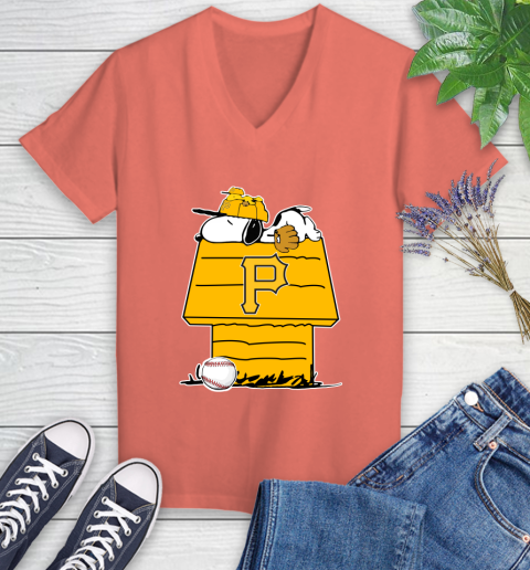MLB Pittsburgh Pirates Snoopy Woodstock The Peanuts Movie Baseball T Shirt Women's V-Neck T-Shirt 6