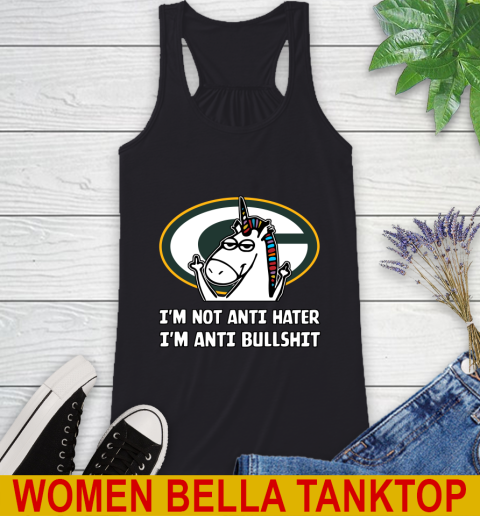 Green Bay Packers NFL Football Unicorn I'm Not Anti Hater I'm Anti Bullshit Racerback Tank 2