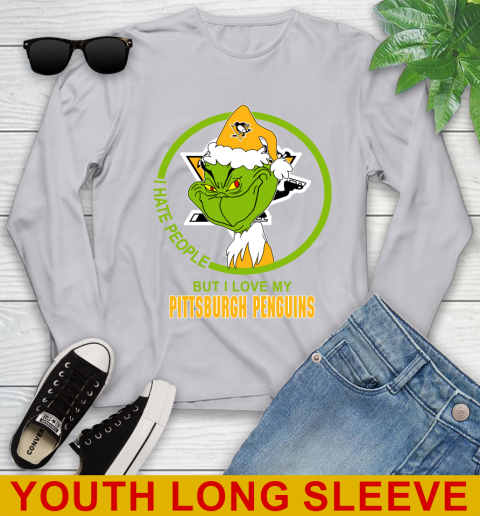Pittsburgh Penguins NHL Christmas Grinch I Hate People But I Love My Favorite Hockey Team Youth Long Sleeve 6
