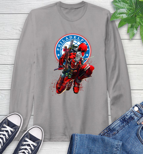 NBA Deadpool Marvel Comics Sports Basketball Philadelphia 76ers Long Sleeve T-Shirt 6