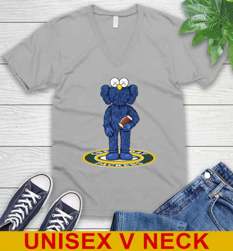 NFL Football Green Bay Packers Kaws Bff Blue Figure Shirt V-Neck T-Shirt 4