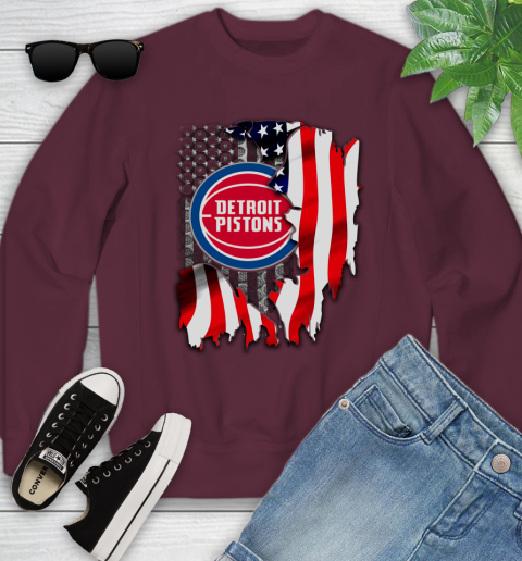 Detroit Pistons NBA Basketball American Flag Youth Sweatshirt 4