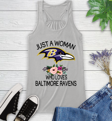 NFL Just A Woman Who Loves Baltimore Ravens Football Sports Racerback Tank