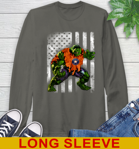 Houston Astros Hulk Marvel Avengers MLB Baseball American Flag Long Sleeve T-Shirt 10